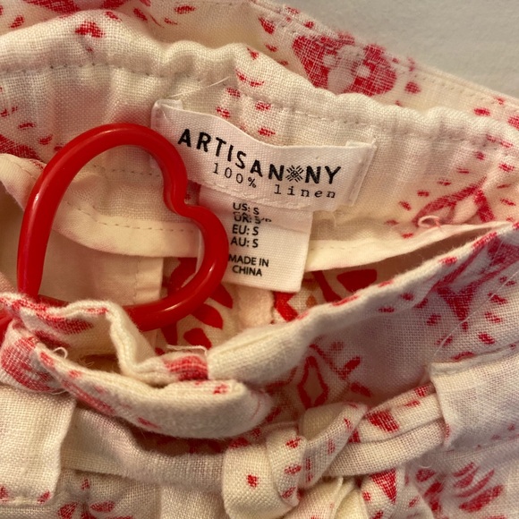 Artisan NY Cream & Red Linen Shorts Size S - Picture 7 of 9